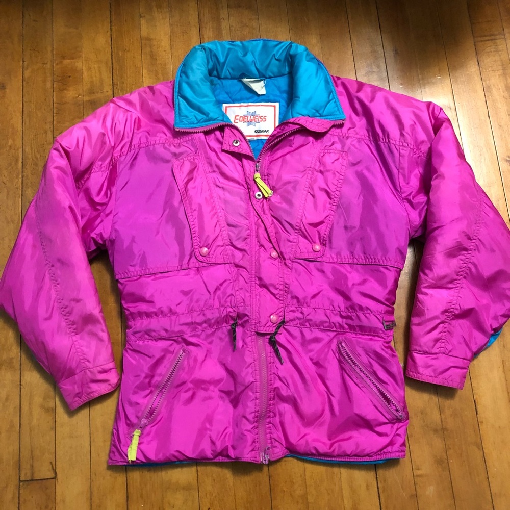 Vintage Edelweiss Neon Pink Winter Ski Jacket